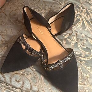 J. Crew Black Suede D'Orsay Flats with Glitter Strap